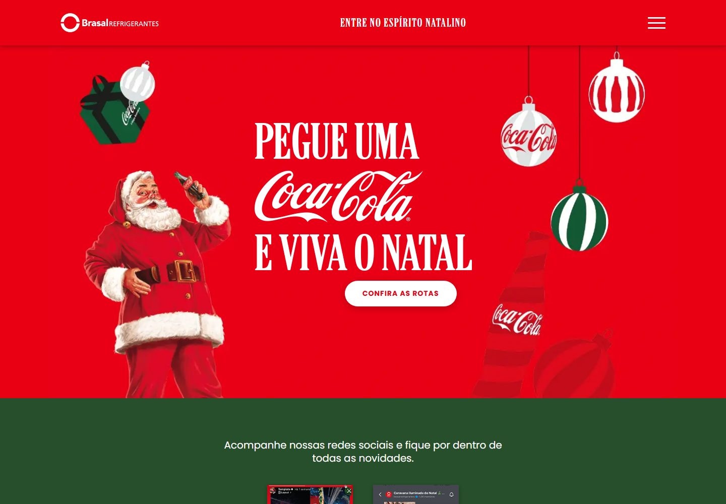 Hotsite da Caravana Iluminada de Natal, com a campanha e informações de rota.